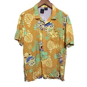 Spongebob‎ SquarePants Yellow Floral Hawaiian Button Shirt Size 3XL